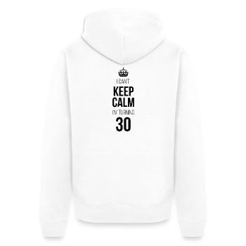 Ich kann mich nicht beruhigen. Ich werde 30. - Unisex Premium Bio Zip Hoodie - Weiß - Hinten - Thijin (182cm)
