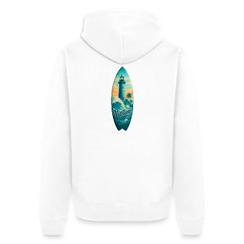 Neptune Lighthouse Surfboard - Unisex Premium Organic Zip Hoodie - white - Back - Thijin (182cm)