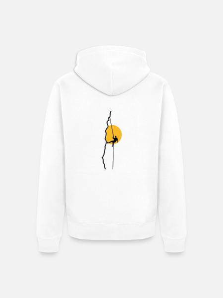 Kletterer beim Abseilen im Sonnenuntergang - Unisex Premium Bio Zip Hoodie - Weiß