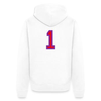 1. 1 Jahr. 1. JUBILÄUM. 1-JÄHRIGES JUBILÄUM - Unisex Premium Bio Zip Hoodie - Weiß - Hinten - Thijin (182cm)