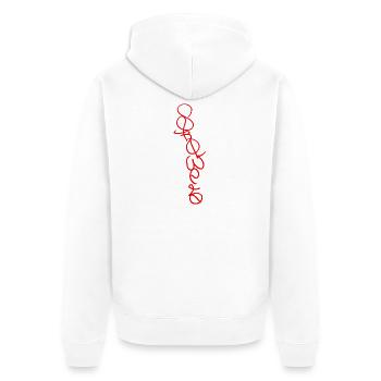 Rote Kontinuierliche Linienkunst - Srowes - Unisex Premium Bio Zip Hoodie - Weiß - Hinten - Thijin (182cm)