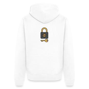 Sécurité des cryptomonnaies | Symbole de serrure et de clé - Veste à capuche bio Premium Unisexe - blanc - Dos - Thijin (182cm)