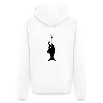 Fisch am Haken / fish on the hook (1c) - Unisex Premium Bio Zip Hoodie - Weiß - Hinten - Thijin (182cm)