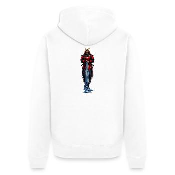 Roter Krieger Samurai Mantel - Unisex Premium Bio Zip Hoodie - Weiß - Hinten - Thijin (182cm)