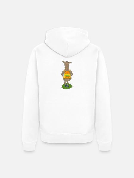 Lama mit buntem Rucksack - Unisex Premium Bio Zip Hoodie - Weiß