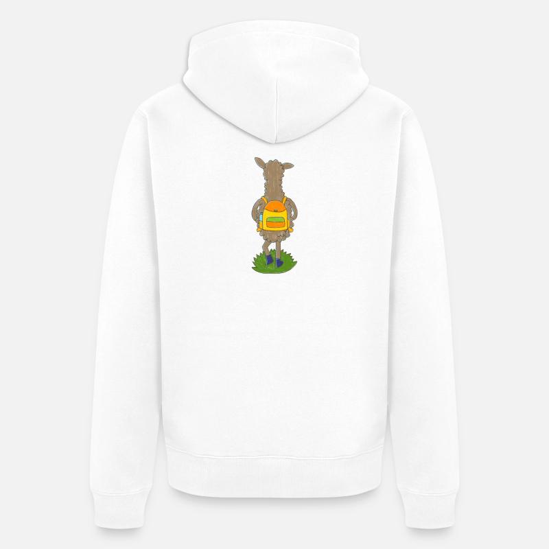 Lama mit buntem Rucksack - Unisex Premium Bio Zip Hoodie - Weiß