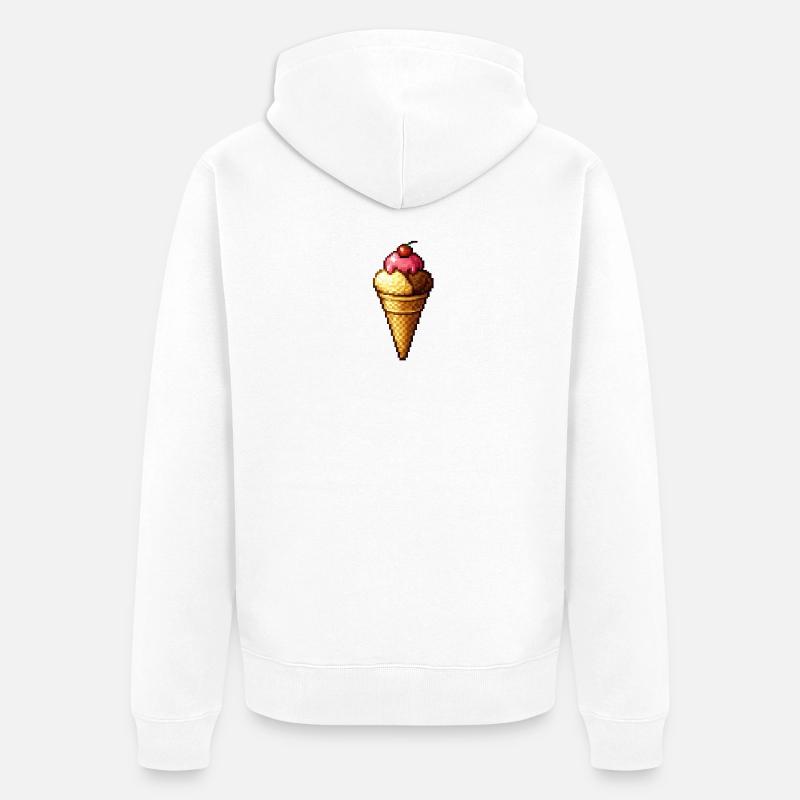 Retro Pixel Eiscreme Cone - Unisex Premium Organic Zip Hoodie - white