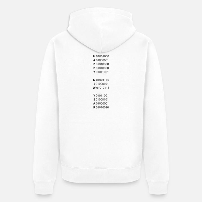 BONNE ANNÉE – code binaire - Veste à capuche bio Premium Unisexe - blanc