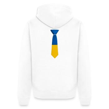Blau-gelber Farbblock bindet - Unisex Premium Bio Zip Hoodie - Weiß - Hinten - Thijin (182cm)