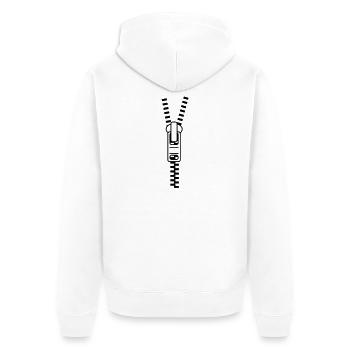 Zipper - Reißverschluss -- ©roil - Unisex Premium Bio Zip Hoodie - Weiß - Hinten - Thijin (182cm)