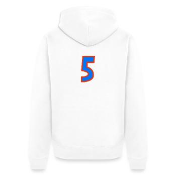 5. 5 YEARS. 5th ANNIVERSARY. 5 YEAR ANNIVERSARY - Unisex Premium Organic Zip Hoodie - white - Back - Thijin (182cm)
