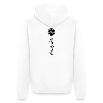 iaido_mit_symbol_02 - Unisex Premium Bio Zip Hoodie - Weiß - Hinten - Thijin (182cm)