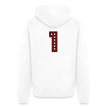 1. 1 year. 1st ANNIVERSARY. 1 YEAR ANNIVERSARY - Unisex Premium Organic Zip Hoodie - white - Back - Thijin (182cm)