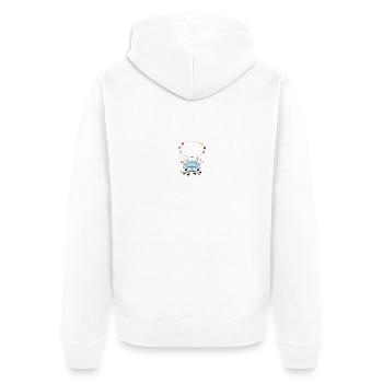 Hochzeitsauto mit Sprechblase in Turkis - Unisex Premium Bio Zip Hoodie - Weiß - Hinten - Thijin (182cm)