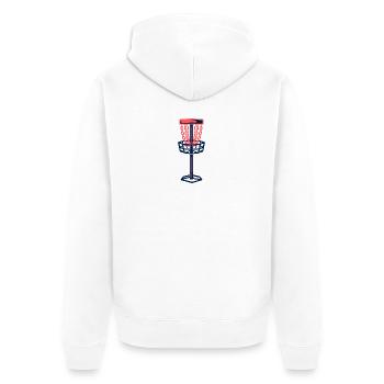 Disc Golf Korb Wurfscheibe Discgolf Ziel - Unisex Premium Bio Zip Hoodie - Weiß - Hinten - Thijin (182cm)