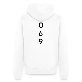 069 - Vorwahl - Frankfurt - Unisex Premium Bio Zip Hoodie - Weiß - Hinten - Thijin (182cm)