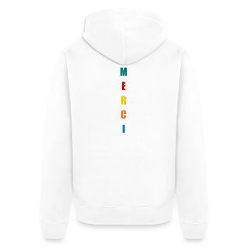 MISTRESS. THANK YOU. THANK YOU MISTRESS. MISTRESS - Unisex Premium Organic Zip Hoodie - white - Back - Thijin (182cm)