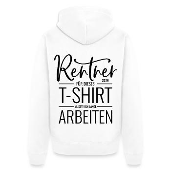 Rentner 2026 - Unisex Premium Bio Zip Hoodie - Weiß - Hinten - Thijin (182cm)