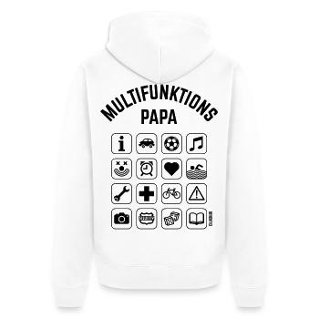 Multifunktions Papa (16 Icons) - Unisex Premium Bio Zip Hoodie - Weiß - Hinten - Thijin (182cm)