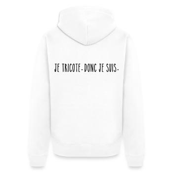 Je Tricote Donc Je Suis - Humour Tricot - Veste à capuche bio Premium Unisexe - blanc - Dos - Thijin (182cm)