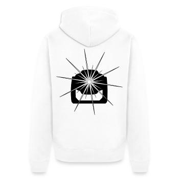 Movinghead in Schwarz - Unisex Premium Bio Zip Hoodie - Weiß - Hinten - Thijin (182cm)