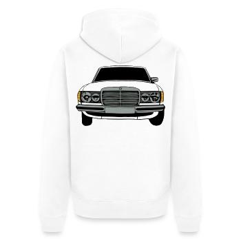 MB W123 Youngtimer Oldtimer,70er,80er (25) - Unisex Premium Bio Zip Hoodie - Weiß - Hinten - Thijin (182cm)