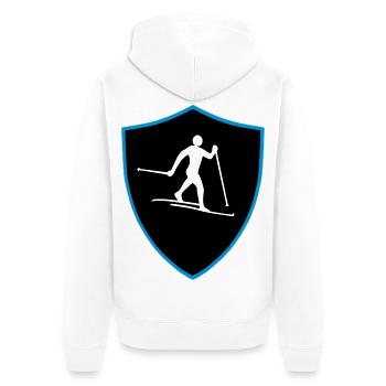 Langlauf Schild - Unisex Premium Bio Zip Hoodie - Weiß - Hinten - Thijin (182cm)