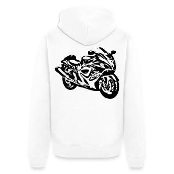 Motorrad , Hayabusa , Rennmaschine ,Kult (25) - Unisex Premium Bio Zip Hoodie - Weiß - Hinten - Thijin (182cm)
