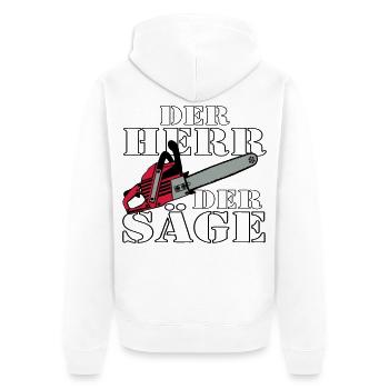 Motorsäge , der Herr der Säge Motorsäge (25) - Unisex Premium Bio Zip Hoodie - Weiß - Hinten - Thijin (182cm)