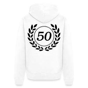 50.Geburtstag ,50 Jahre Jubiläum Lorbeerkranz (25) - Unisex Premium Bio Zip Hoodie - Weiß - Hinten - Thijin (182cm)