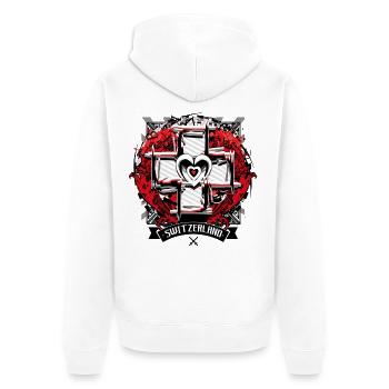 Schweiz | Switzerland | Suisse | Kreuz | Wappen - Unisex Premium Bio Zip Hoodie - Weiß - Hinten - Thijin (182cm)