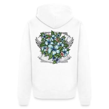 Blumen | Flower Power Design mit Flügel - Unisex Premium Bio Zip Hoodie - Weiß - Hinten - Thijin (182cm)