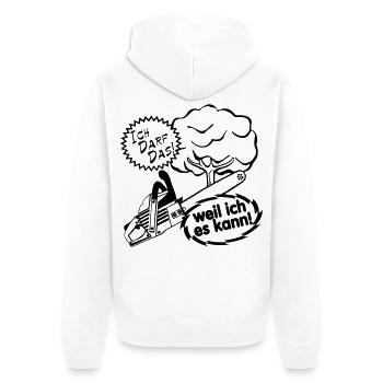 Motorsäge , Kaminholz , Old School , Baum (25) - Unisex Premium Bio Zip Hoodie - Weiß - Hinten - Thijin (182cm)