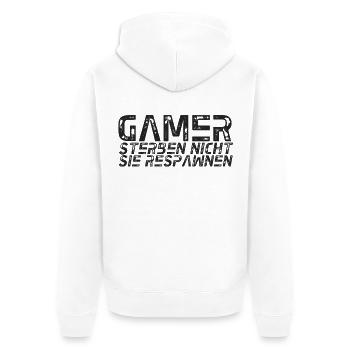 GAMER STERBEN NICHT SIE RESPAWNEN - Unisex Premium Bio Zip Hoodie - Weiß - Hinten - Thijin (182cm)