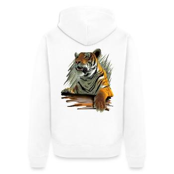 Tiger - Unisex Premium Organic Zip Hoodie - white - Back - Thijin (182cm)