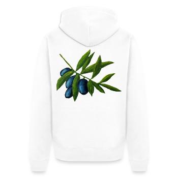 Oliven - Unisex Premium Bio Zip Hoodie - Weiß - Hinten - Thijin (182cm)