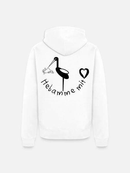 Hebamme mit Herz Storch - Unisex Premium Bio Zip Hoodie - Weiß