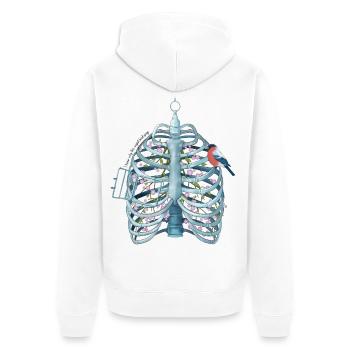 Caged Heart - Ribcage, Blossoms & Bird Surreal Art - Unisex Premium Organic Zip Hoodie - white - Back - Thijin (182cm)