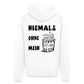 Niemals Ohne Mein Popcorn - Kino - Geschenk - Unisex Premium Bio Zip Hoodie - Weiß - Hinten - Thijin (182cm)