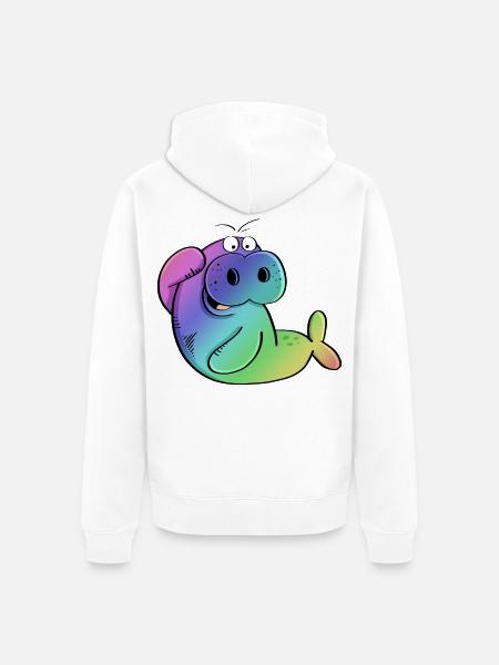 Värikäs manatee - manaanit - mursu - merileijona - sarjakuva - Premium unisex luomu-huppari vetoketjulla - valkoinen