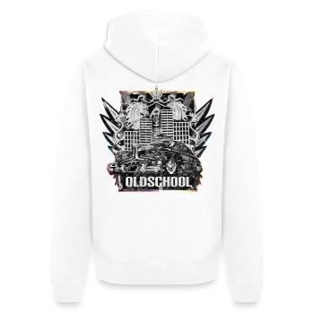 Oldschool Auto KfZ Schrauber Werkstatt - Unisex Premium Bio Zip Hoodie - Weiß - Hinten - Thijin (182cm)