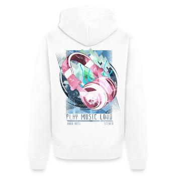 Play Music Loud - das Party Shirt für Musiker - Unisex Premium Bio Zip Hoodie - Weiß - Hinten - Thijin (182cm)