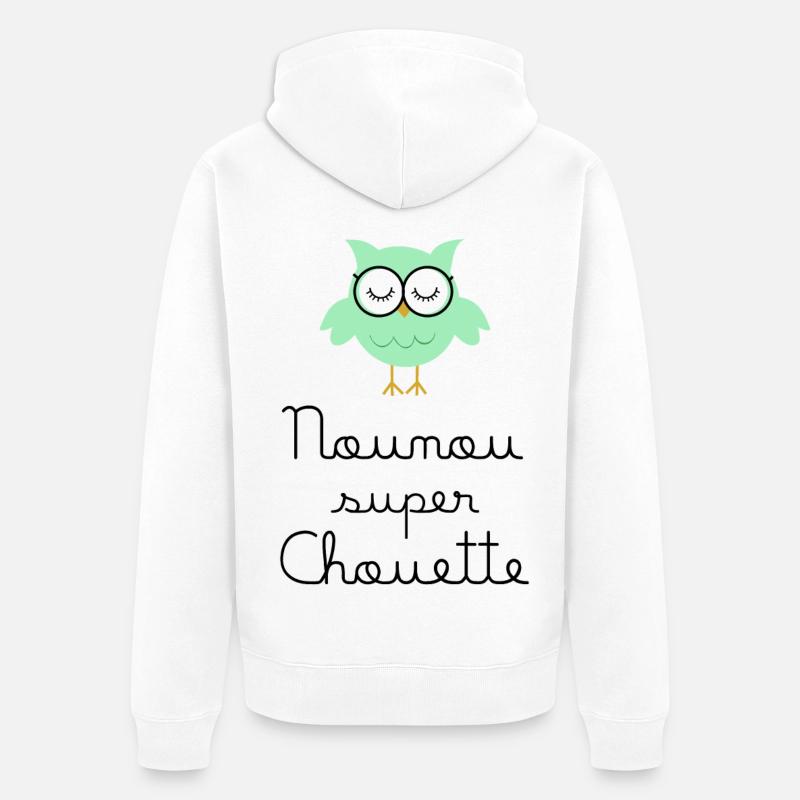 Kindermädchen große Eule - Unisex Premium Bio Zip Hoodie - Weiß
