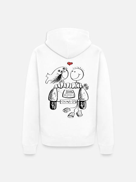 Flitterwochen Hochzeitspaar mit Herz und Auto - Unisex Premium Bio Zip Hoodie - Weiß