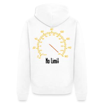 Tacho | No Limit - Unisex Premium Bio Zip Hoodie - Weiß - Hinten - Thijin (182cm)