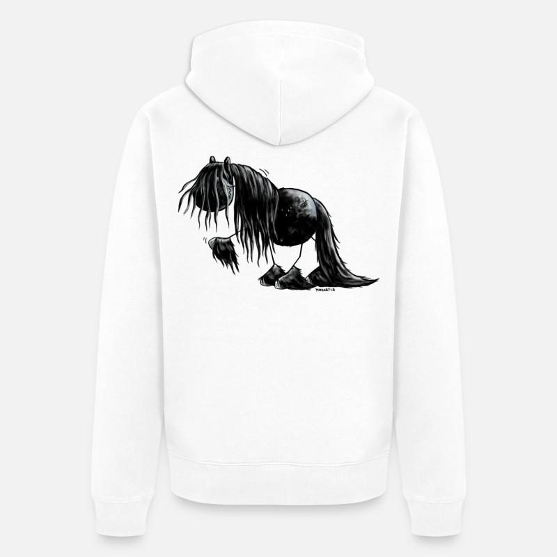 Frison cheval dessin animé - Veste à capuche bio Premium Unisexe - blanc