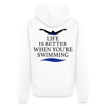Schwimmen - Unisex Premium Bio Zip Hoodie - Weiß - Hinten - Thijin (182cm)