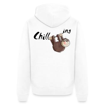 "Chillen" - Faultier - Faulenzen - Cartoon - Unisex Premium Bio Zip Hoodie - Weiß - Hinten - Thijin (182cm)