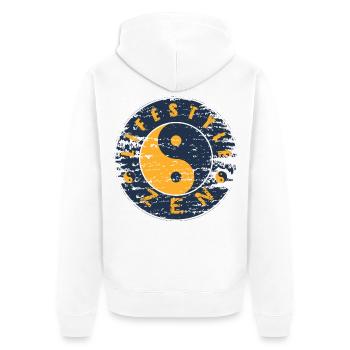 Yin Yang Zen Vintage Circle - Unisex Premium Organic Zip Hoodie - white - Back - Thijin (182cm)