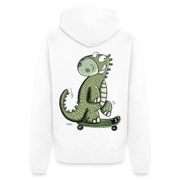 Happy Dinosaurier Mit Saktebaord I Dino Fun Sport - Unisex Premium Bio Zip Hoodie - Weiß - Hinten - Thijin (182cm)